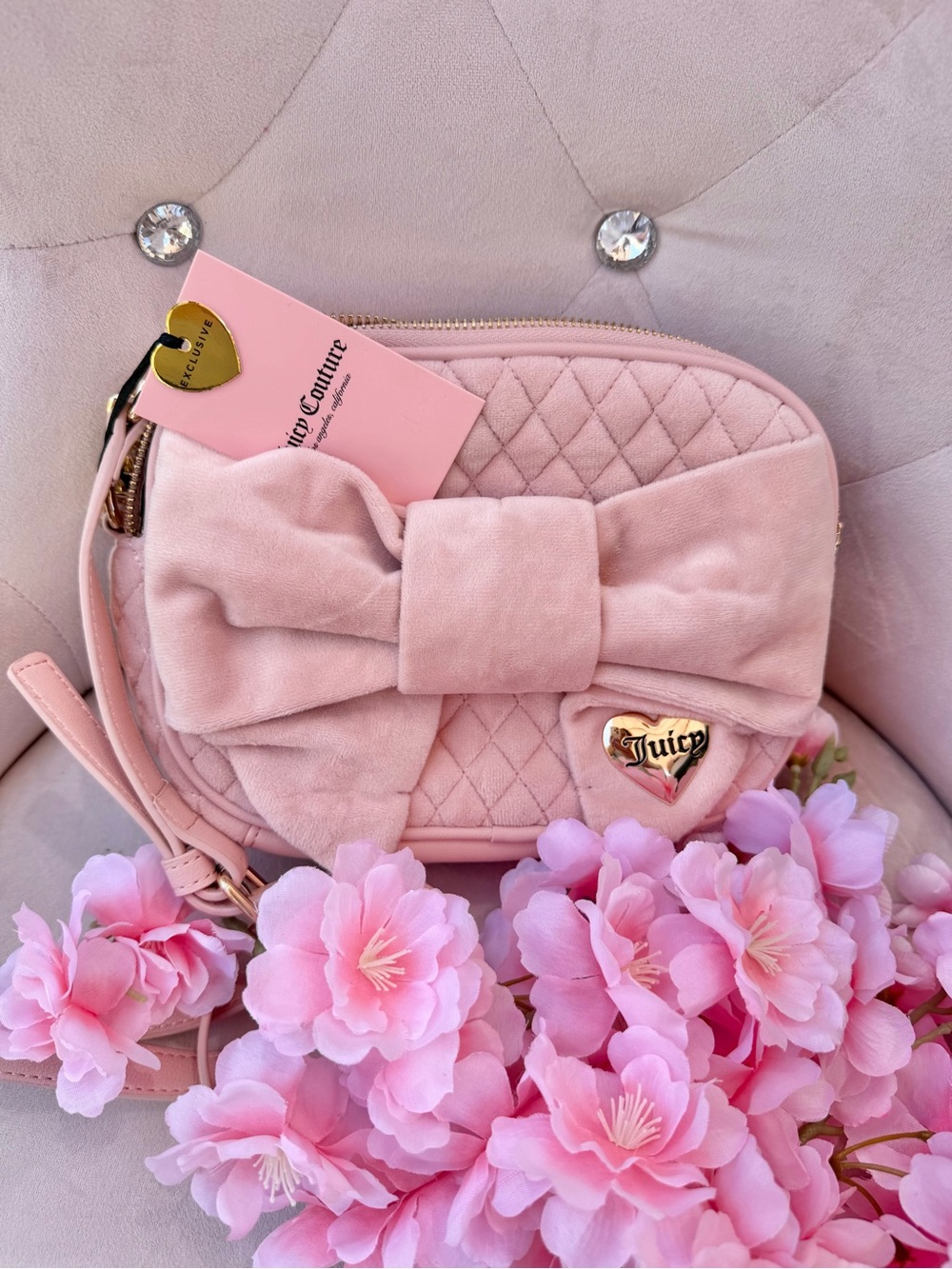 Juicy Couture Blush Pink Quilted Bow Crossbody Bag